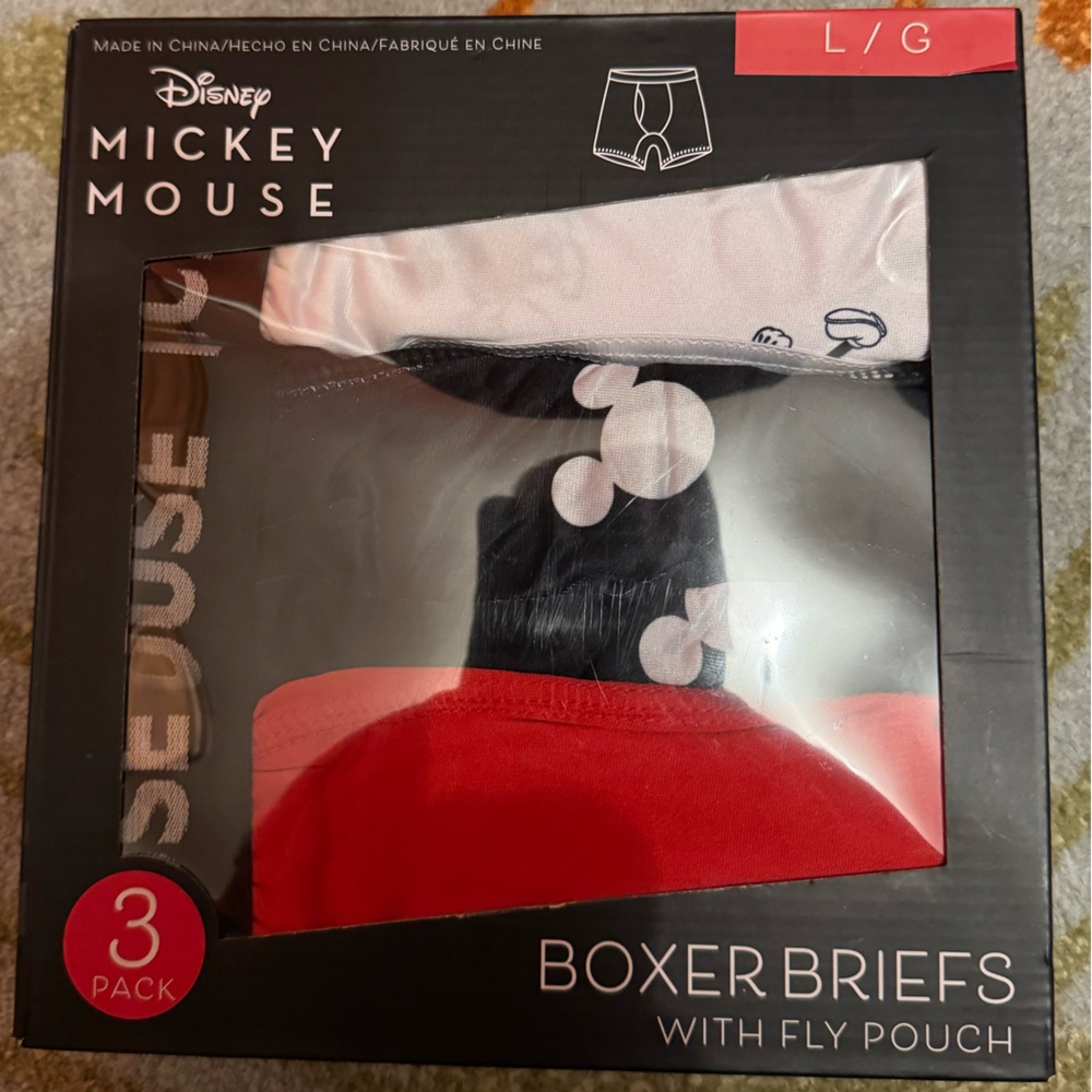 Disney Mickey Mouse Boxer Briefs with Fly Pouch Size Large 3 Pack NIB